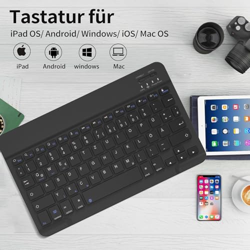 aoub Kabellose Bluetooth Tragbare Tastatur mit deutschem QWERTZ Layout – Ansicht 2