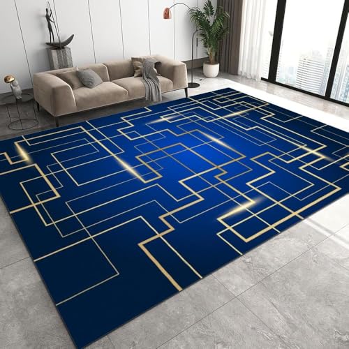 Tapis de salon antidérapant et grand format à rayures géométriques 3D