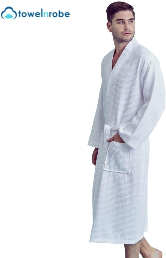 Men's Cotton Waffle Weaved Bathrobe - Lightweight Robe for Men - Absorbent & Quick Dry - Everyday for Spa/Hotel