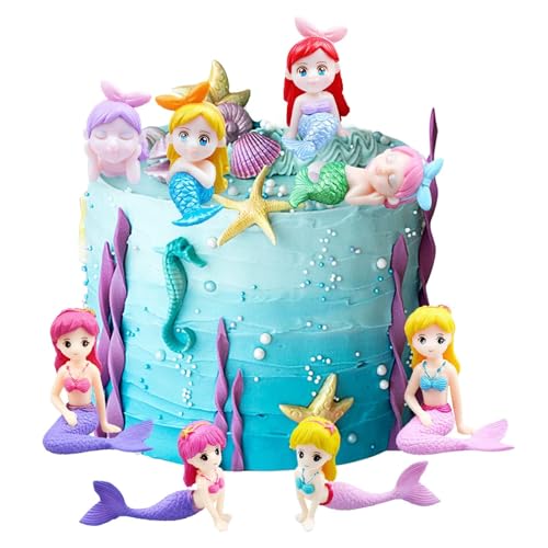 8 Pcs Mermaid Doll Cake Topper Cupcake Toppers Birthday Topper Decorations Girls Figurines Miniature Mermaid Ornaments for DIY Cake Decoration Mermaid Theme Party Decoration Arts Crafts