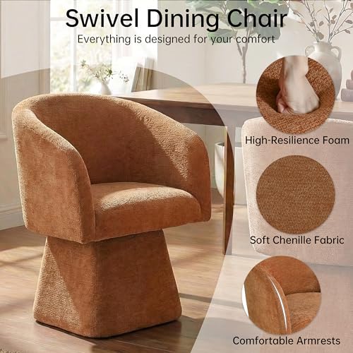 Image of VKNOW Upholstered Swivel Dining Chairs Set of 2 with Barrel Back and Arm | Modern Accent Arm Chair with Thickened Cushion, Soft Chenille Fabric, for Dining Room, Living Room, Vanity, Orange