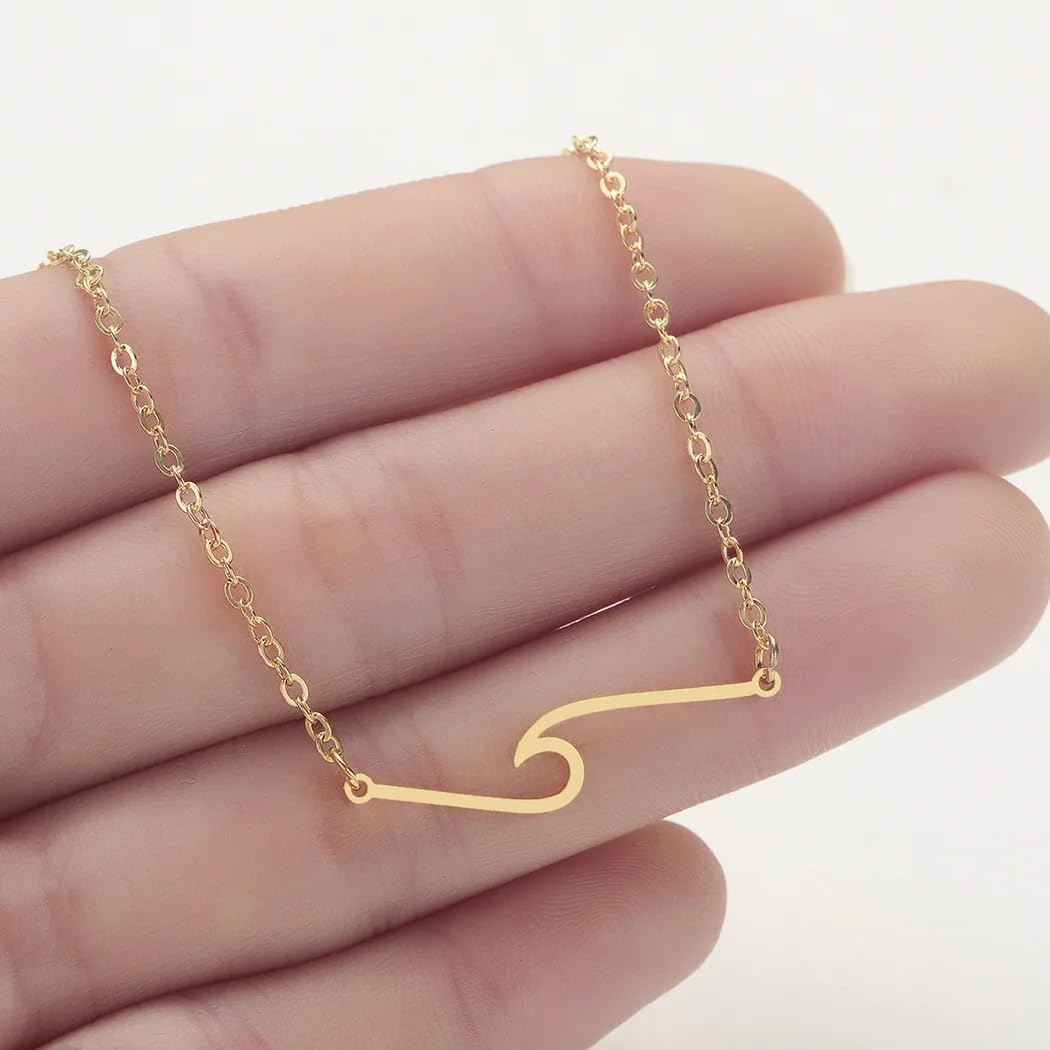 LUSSO 14k Yellow Gold Bohemian Wave Necklace For Women, Silver Cute Surfing Wave Necklace - Minimalist Ocean Wave Necklace, Vintage Wave Pendant Necklace For Summer Holiday Party Birthday Gifts - Image 4