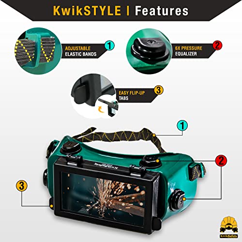 Image of KwikSafety - Charlotte, NC - HAMMERHEAD Welding Goggles Flip-Up [ANTI-FOG, Snug FIT] Shade 5 Industrial ANSI Ventilation Safety Plasma Jet Welding Torch Brazing Flame Cutting Gas Oxy-Acetylene /Green