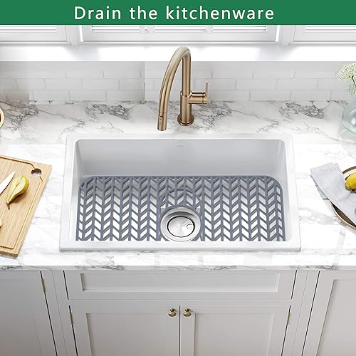 Image of GUUKIN Sink Protectors for Kitchen Sink 19x13 & 24x12.5 & 13x11 & 26x14 & 28x14 & 29x15, Large Silicone Mats Grid for Bottom of Farmhouse Stainless Steel (24x12.5 with 3 Reserved Holes)