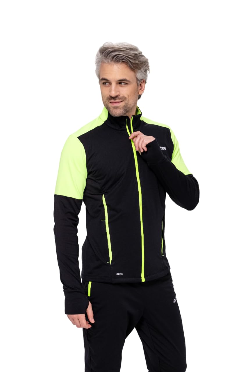 Airtracks Herren Winter Funktions Laufshirt Langarm Pro Line - Thermo Running Sweatshirt - Fleece T-Shirt - Warm - Winddicht - Atmungsaktiv - Reflektoren - Durchgehender Reißverschluß