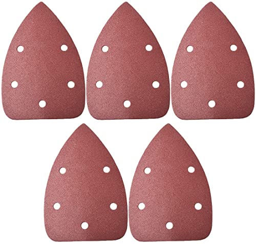 Papel de lija de detalle, papel de lija triangular, almohadillas de lija de , multiherramienta oscilante, grano 150, 5 agujeros, 5 unidades