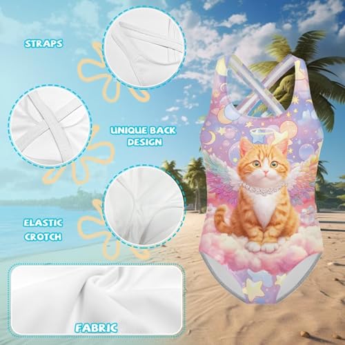 Image of WELLFLYHOM Girls Swimsuit 5-14 Cross Back Swimwear Full Coverage One Piece Bathing Suit Sleeveless Beachwear