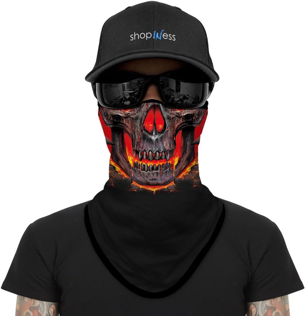 ShopINess Pack of 4 Neck Warmers Skull Bandanas with Ear Loops Unisex Adults for Halloween Carnival Motorcycling Sports Outdoor