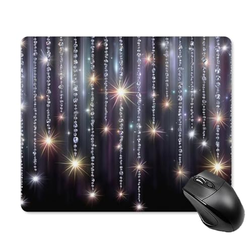 Mauspad mit hängenden Strings aus weißen kristallähnlichen Perlen, kleines Büro-Computer-Mauspad für Schreibtisch, Laptop mit rutschfester Gummiunterseite, Gaming-Mauspads