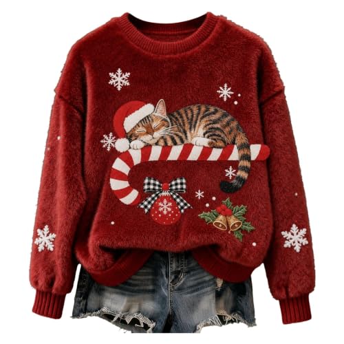 CHENXDZHAO Womens Christmas Tops,Christmas Sweaters For Women 2026 Cute Crewneck Long Sleeve Xmas Sweatshirt Warm Cozy Holiday Party Pullover Tops,Red1,L - image 4