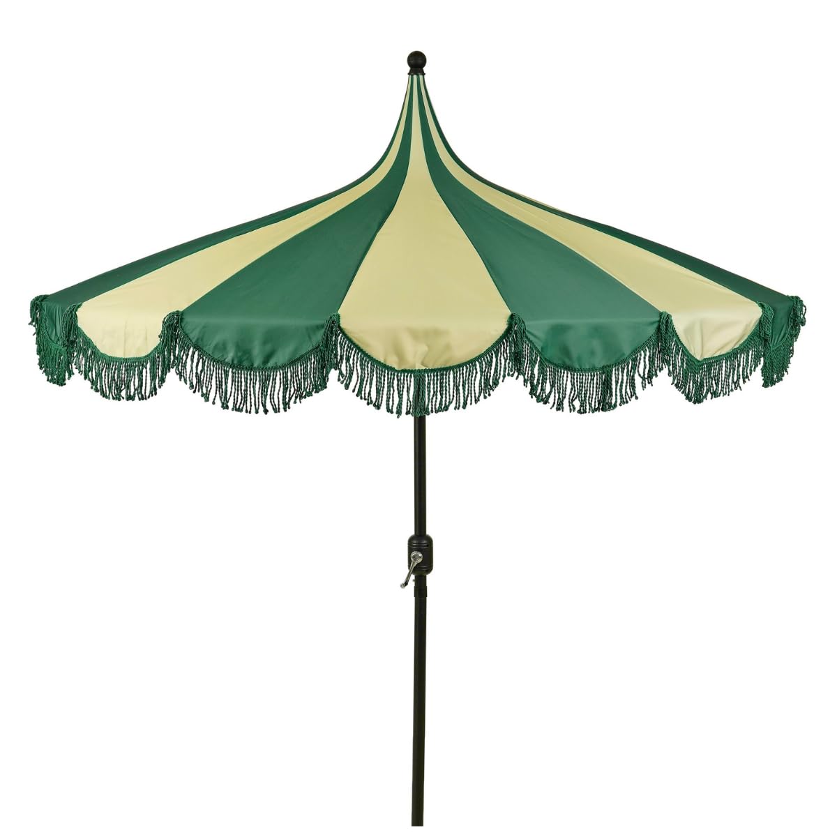 MICA Decoration Kim Gestreifter Sonnenschirm mit Tragetasche - Stockschirm 238 x Ø235 cm - Garten oder Balkon Sonnenschutz - Polyester, Stahl - Dunkelgrün