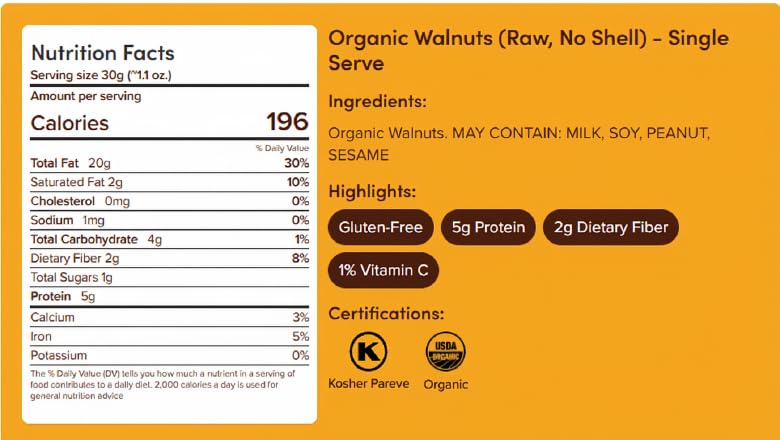 Image of Nuts.com Organic Raw Walnuts, No Shell, Single-Serve, 12 Pack