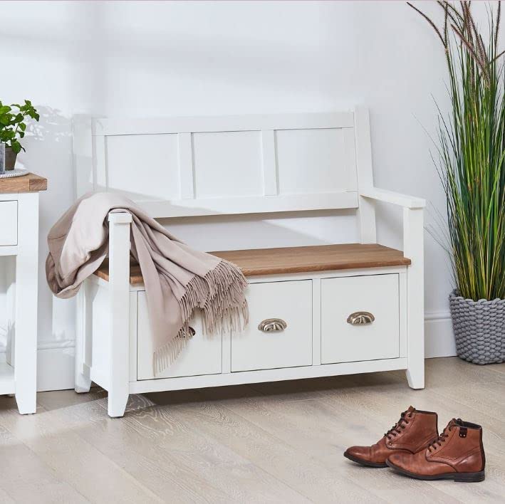 Cheshire White Painted Monks Hall Bench with Limed Oak Seat, 3