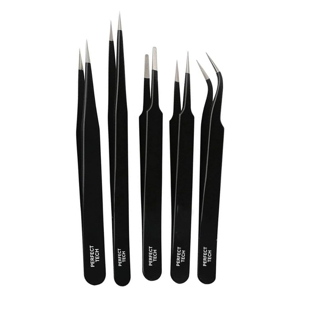 PERFECT TECH 5 pcs Tweezer Set |Tweezers for Mobile | Gadget | Laptop | Jewellery | Straight and Curved Tips | Tweezer for multipurpose use | Stainless Steel (Black Powder Coated) (B0C744R3GN) Amazon Price History, Amazon Price Tracker