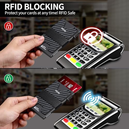 Image of SEMORID Slim Wallet for Men, Minimalist RFID Blocking Mens Wallet with Pop Up Case, Thin Metal Credit Card Holder with Cash Strap & Expandable Backplate - Holds 12 Cards