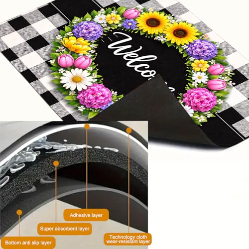 Image of HOMETITUTE Spring Stove Top Covers for Electric Stove 28x20 Inches Welcome Floral Ring Buffalo Plaid Glass Cooktop Protector Pad Decorative Stovetop Cover Dish Drying Mats for Kitchen Decor