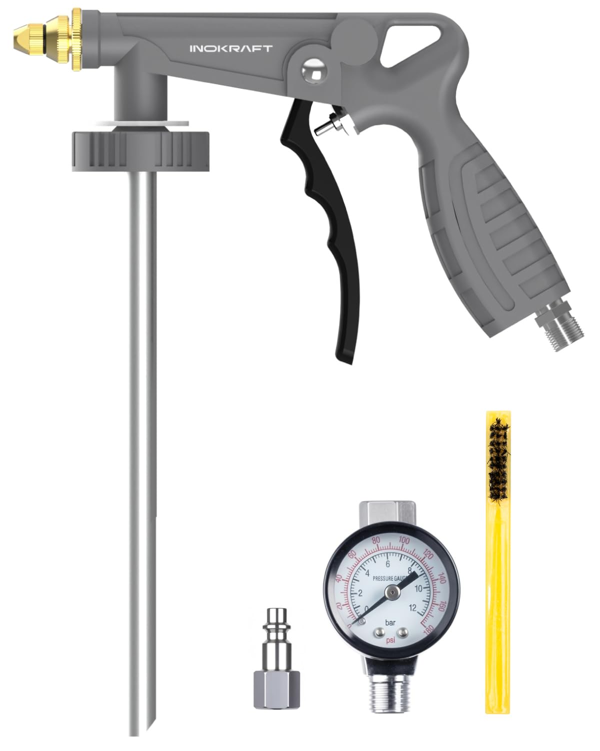 InoKraft Rust Proofing Spray Gun, Bedliner Gun with Adjustable Nozzle and Pressure Regulator, for Truck Bed Liner Coating, Rubberized Undercoat, Suitable for Raptor Tintable Urethane Spray-On