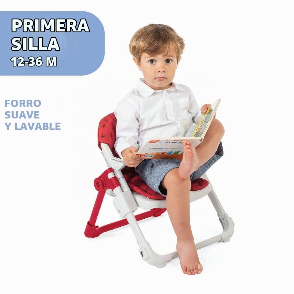 Chicco Chairy, Asiento Elevador de 6 Meses a 3 Años (15 kg), Trona Convertible en Silla Infantil, Portátil, Ajustable y Evolutiva, Cierre Compacto y Bandeja Extraíble – Conejito Gris (Bunny)