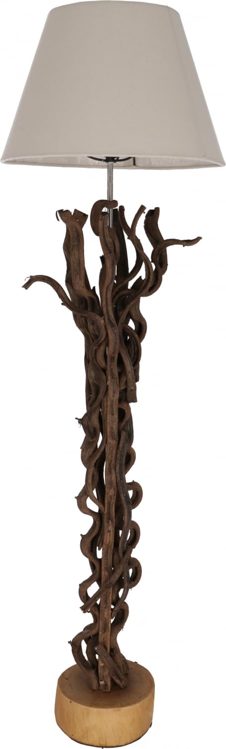 Guru-Shop Lámpara de Pie/lámpara de Pie, Hecha a Mano en Bali de Material Natural, Madera, Algodón - Modelo Jade 100, Maderaaladeriva, 100x32x32 cm, Lámparas de pie de Materiales Naturales