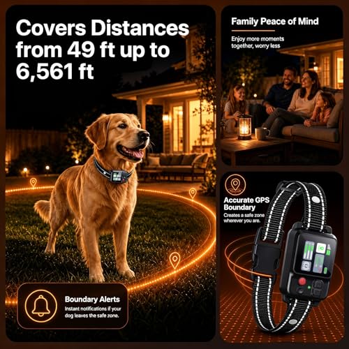 Image of Wireless Dog Collar Fence System, Electric Fence for Dogs,Adjustable Range 49-6561ft,3 Training Mode,Rechargeable,Waterproof (Flat Black)