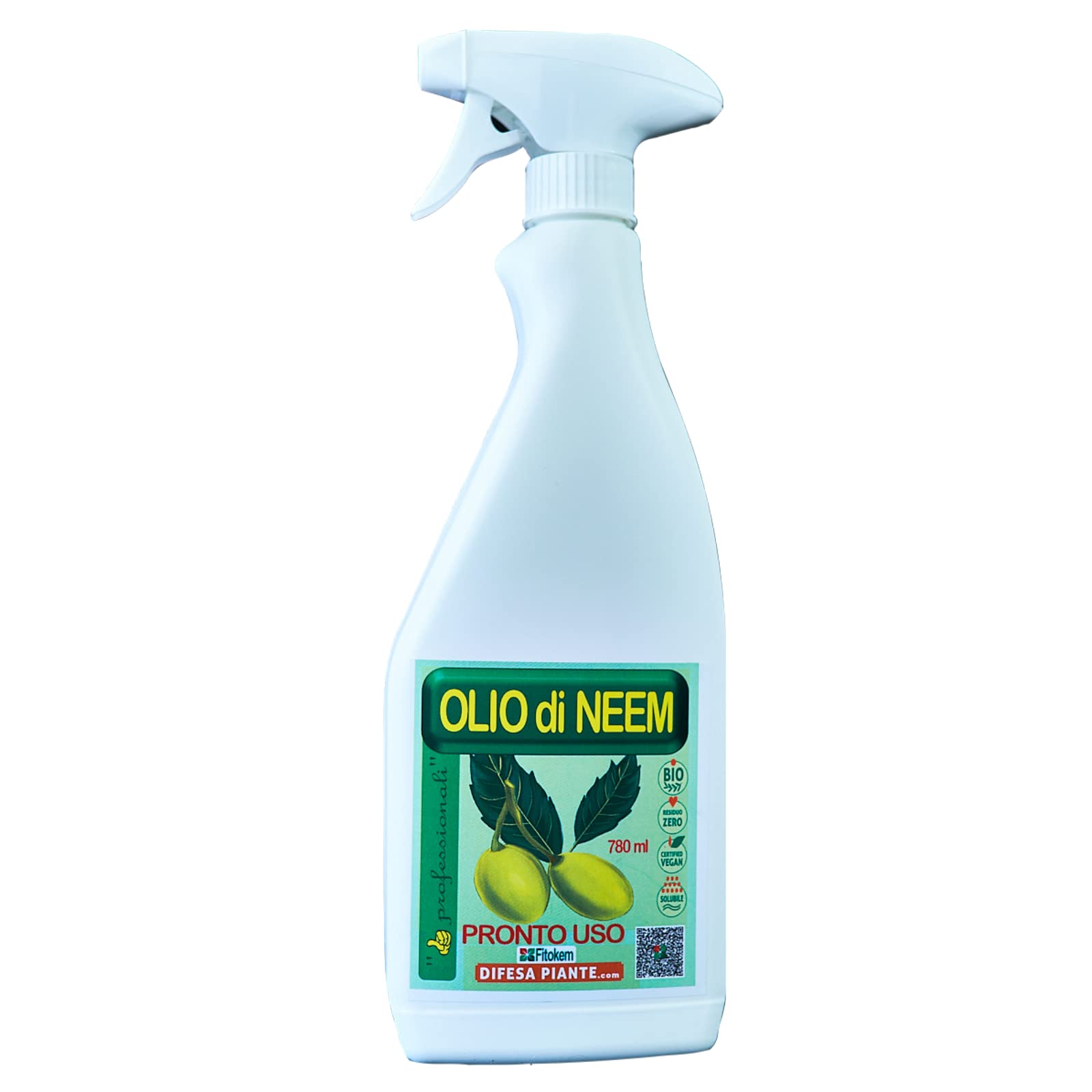 Fitokem | Olio di Neem Biologico Spruzzino 780ml - KIT COMPOSTO DA SPRUZZINO (DA RIEMPIRE) E N°1 BUSTINA DI CONCENTRATO DA DILUIRE CON ATTENZIONE COME DA ISTRUZIONI + 1 BUSTINA DI RICARICA IN OMAGGIO