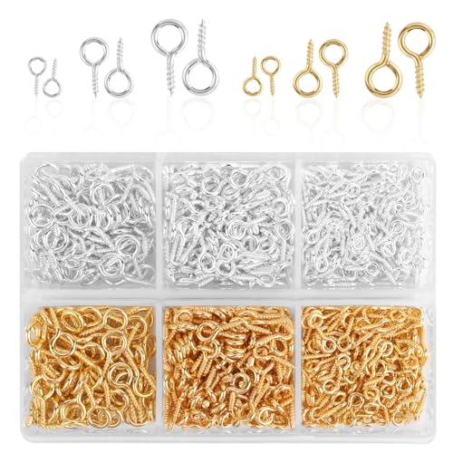 800pcs Small Screw Eye Pins 3 Sizes Mini Eye Hooks for Jewelry Making Gold Silver Tiny Screw Eyes Small Eyelet Screws DIY Jewelry Findings for Craft Art Projects