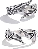 2 anillos clásicos unisex con alas de plumas vintage ajustables para novio, novia, boda