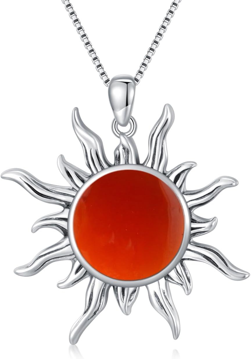 Sun Turquoise Pendant Necklace, 925 Sterling Silver Genuine Gemstones Western Jewelry Gift for Women
