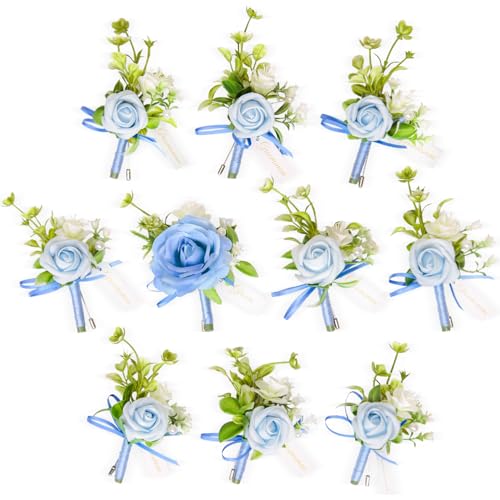 TINGE TIME Boutonniere for Men Wedding,Groom and Best Man Boutonniere for Wedding Ceremony Anniversary, Formal Dinner Party and Rustic Summer Weddings Marriage (Provence Blue)