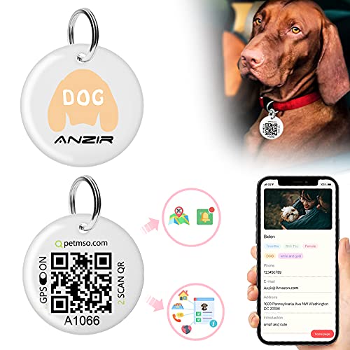 Anzir QR Dog Tags Custom for Pets,Dog Name Tag Personalized for Petsï¼ŒGPS Pet Id Tag Engraved ï¼ŒScannable QR Pet Tags for Locationï¼ŒCat Id Tag&Dog Id Tag with Online Profile (Dog Grey)