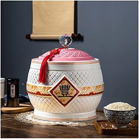 YAYADU-Storage Basket Ceramic Cereal Storage Container Traditional Chinese Porcelain Grain Dispenser For Cereal, Flour, Sugar, Coffee, Rice, Nuts, Snacks, Tea (Color : A, Size : 25x25x20cm(4.5kg))