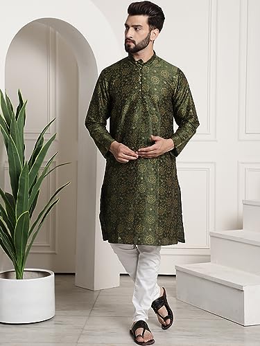 Image of SOJANYA (Since 1958 Men's Silk Blend Printed Kurta and Churidar Pyjama Set