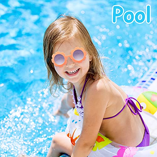 3 Pieces Kids Flower Sunglasses Toddler Girls Round Flower Glasses Baby Cute Sunglasses Outdoor Beach Colorful Eyewear (Orange Pink, Pink, White) #TOP4