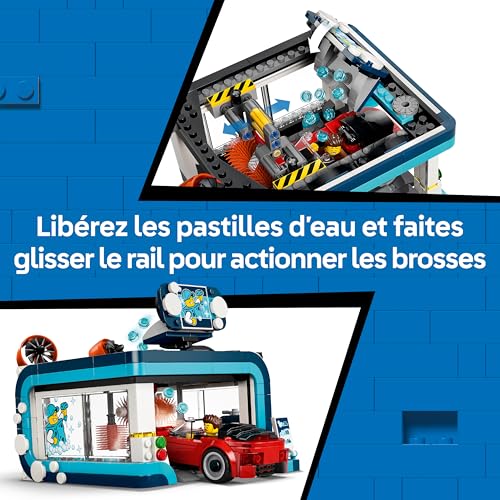LEGO City La Station de Lavage Automatique - Jouet de Construction - Maquettes de Voitures, Fonction Nettoyage & 4 Minifigurines avec Accessoires - Cadeau d'anniversaire pour Garçon dès 6 Ans 60497