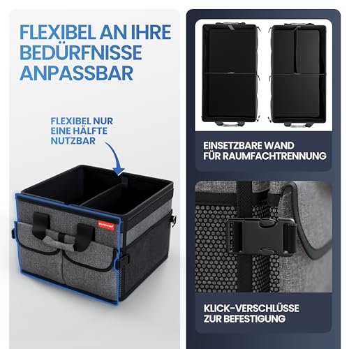 HELDENWERK Premium Kofferraum-Organizer mit Deckel stabil & rutschfest - Faltbare Auto Kofferraumtasche groß mit doppelten Böden - Kofferraumbox, Kofferraumorganizer Box