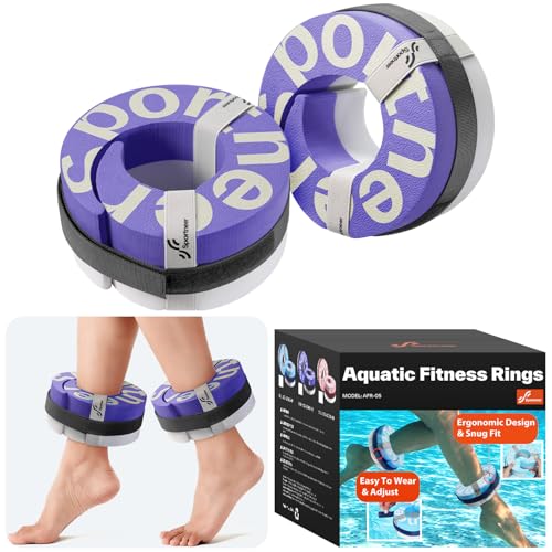 Sportneer EVA Foam Aquatic Cuffs: Water Aerobics Equipment Foam Ring Pool Exercise Equipment for Adults with Adjustable Webbing Water Weights Pool Workout Set Aqua Ankle Ring Purple