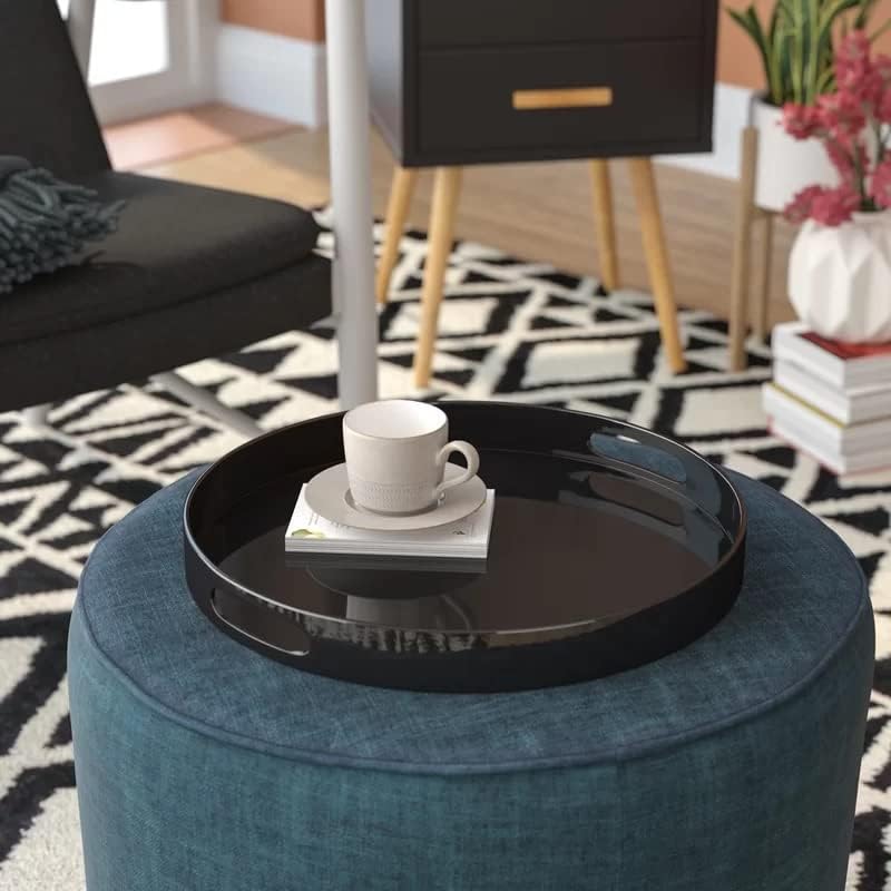 Miniatura 4 de 10 Strawberry Street Bandeja redonda de laca de 13.5" con asas, color negro