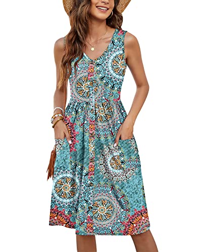 Image of MOLERANI Women Summer Dresses Sleeveless Casual Loose Swing Button Down Midi Dress with Pockets