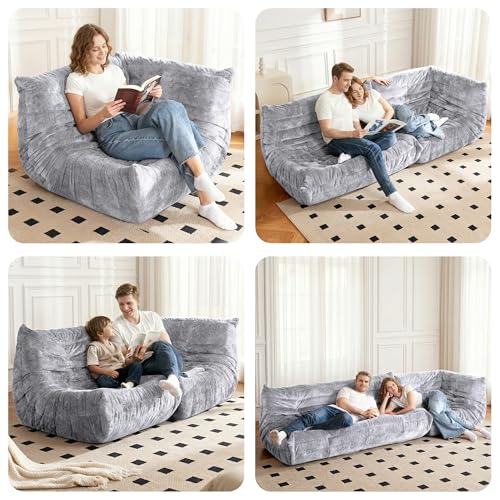 Image of Bean Bag Chair, Memory Foam Bean Bag Chairs for Adults, Fireside Corner Chair Lazy Floor Corner Sofa for Living Room, Bedroom, Dorm, Office(Light Grey)