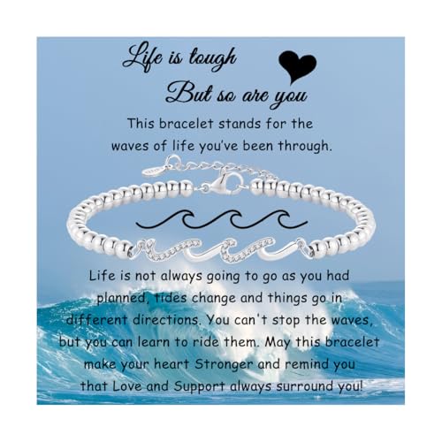 Image of Gift for Daughter Sister Bestie Friends Mom The Waves of Life We've Through Together Wave Bracelet Women Birthday Retirement Insprational Gifts for Her