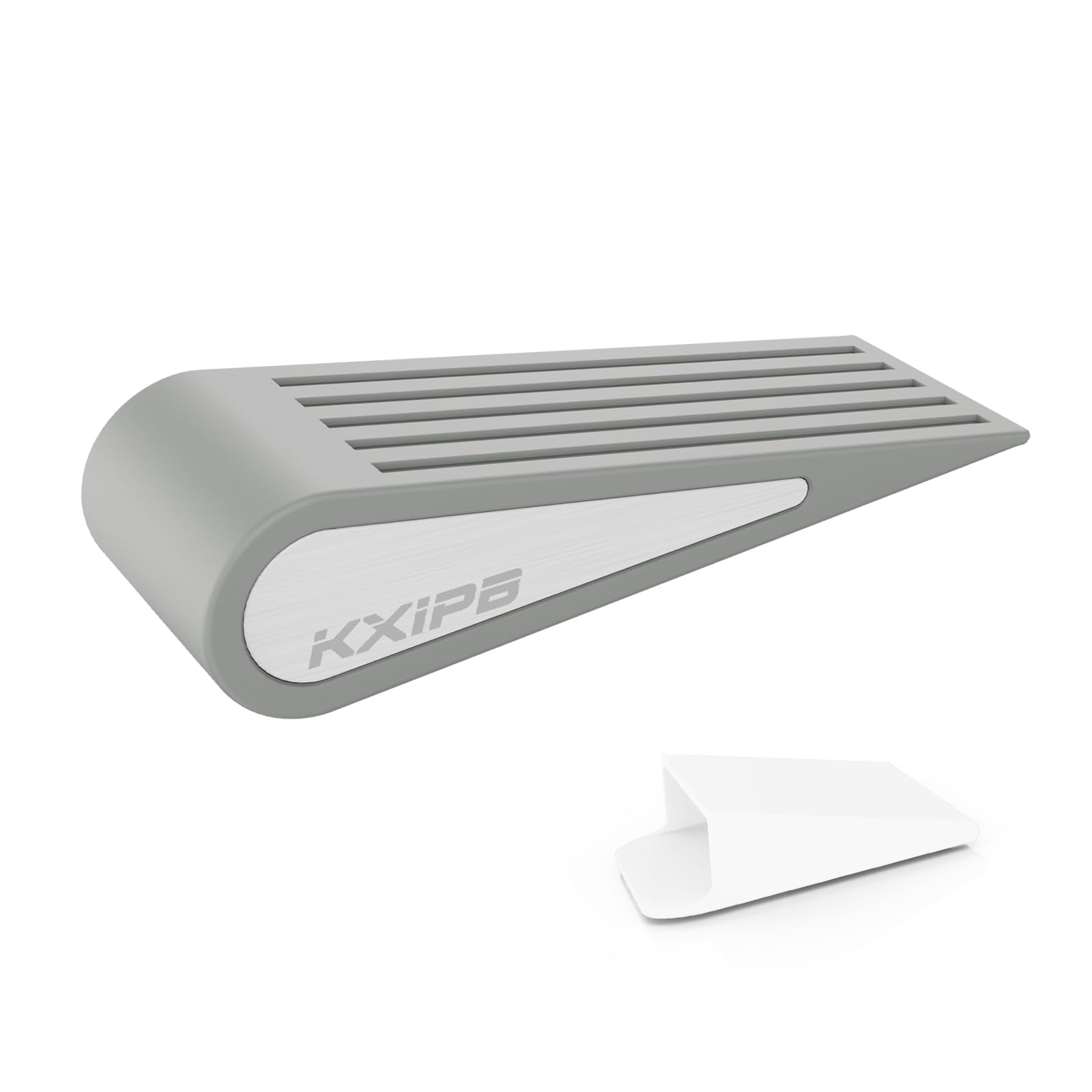 Photo 1 of 1 Pack Rubber Door Stopper Wedge - Grey Non-Slip Soft TPR High-Elastic & Zinc Alloy Metal Material Door Stops for Bottom of Heavy Duty Door Wall Protector for Home & School with Self Adhesive Holder