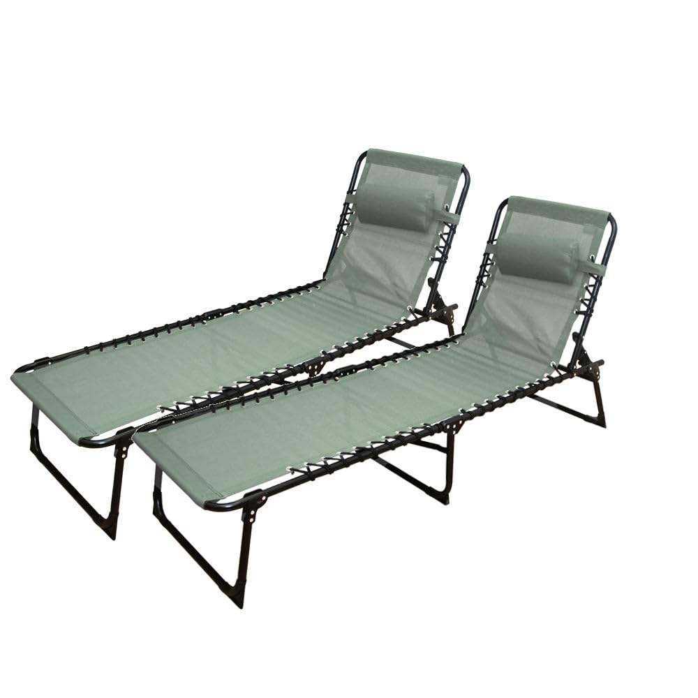 ECOSTAR 1618 Tumbonas Plegables con Respaldo Reclinable, 188 x 55 x 30 cm, Pack de 2, Exterior, con Almohada (Caqui)