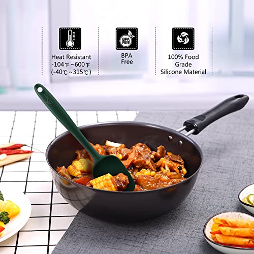 Image of HOTEC 600℉ Heat Resistant BPA-Free Silicone Rubber Spatula Set,Kitchen Cooking Spatulas, Baking, Mixing for Non Stick Cookware, Dishwasher Safe, Dark Green Set of 5