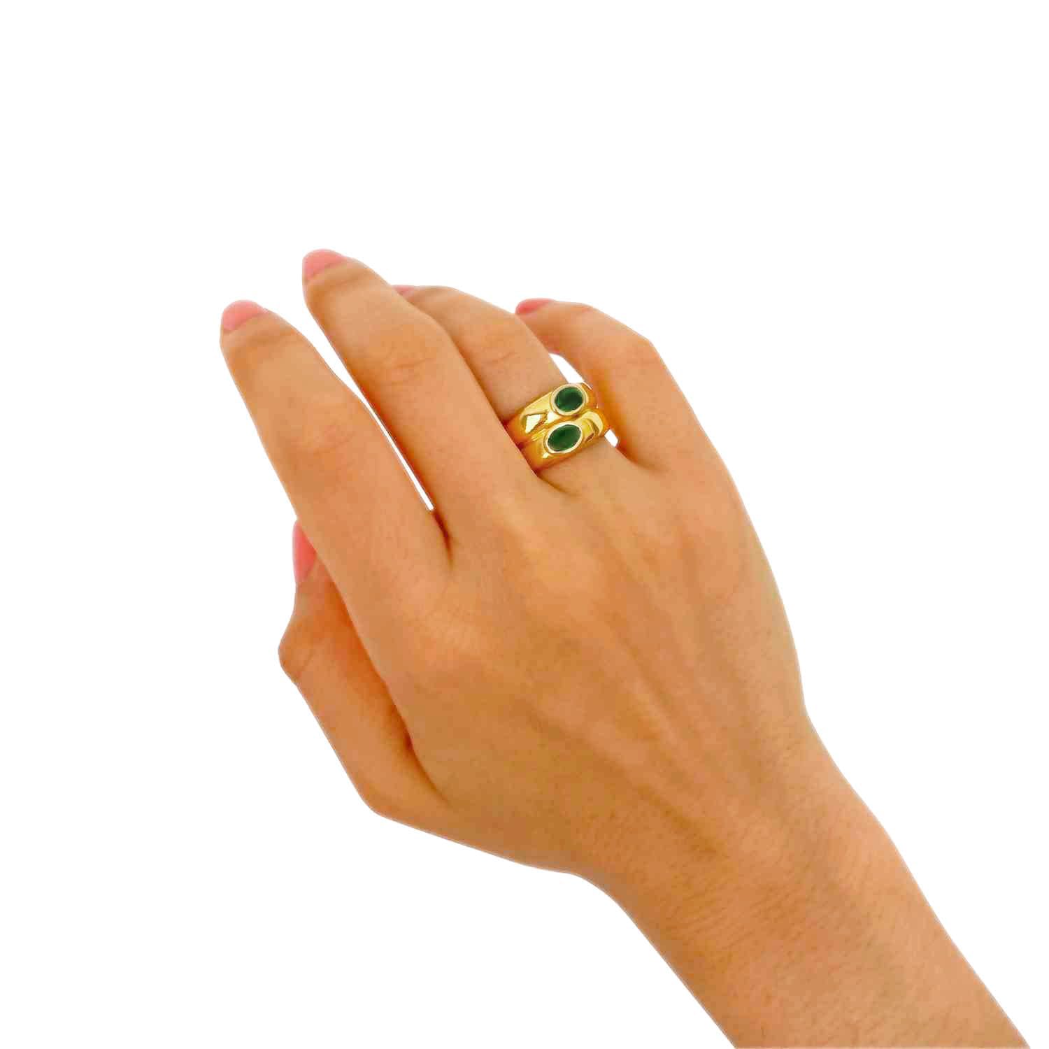 GOLDENCAT Anillo Infinity Green, Anillo con Circonitas, Anillo de Acero con Circonitas Verdes, Anillo Waterproof, Anillo para Mujer y Hombre, Zircon, Acero Inoxidable, Baño Oro 18k