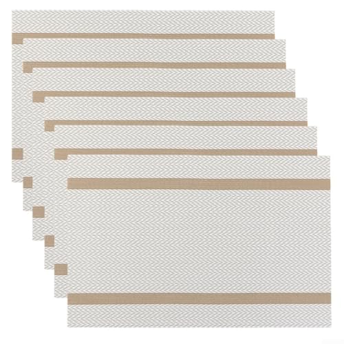Juego de 6 manteles de PVC resistentes al calor, 45 x 30 cm, negro/azul/beige/marrón, fácil de limpiar, elegante, versátil para comedor y decoración, ahorro de espacio (beige)