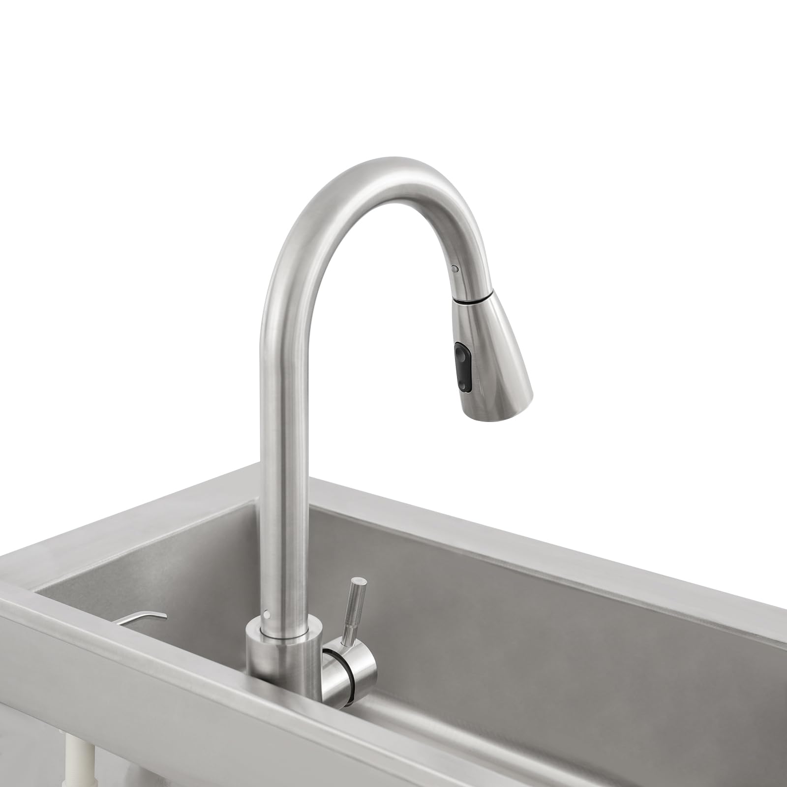 Fregadero de cocina de acero inoxidable independiente, 1 lavabo, fregadero de cocina comercial con grifo con mangueras de agua fría y caliente, fregadero para exteriores, para garaje, lavandería