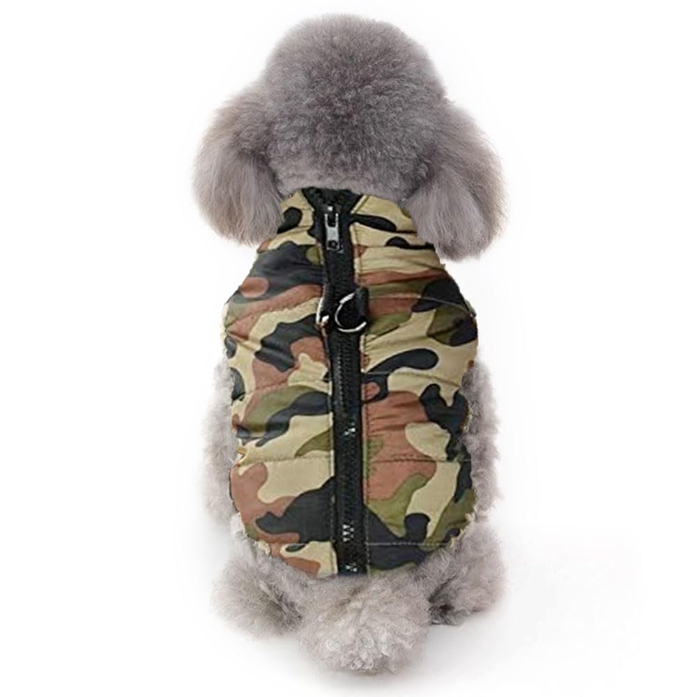 Voarge Giacca per animali domestici Cappotti caldi invernali per cani di piccola taglia gilet caldo con cerniera per cani Chihuahua Piccolo animale domestico inverno Gilet caldo (L, Camouflage)