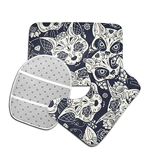 DIRYKILP Badematte + Konturmatte + Toilettendeckelbezug, Vintage Fox Skelett 3 Stück Badematte Set, mit rutschfester Klebeunterseite – Bild 5