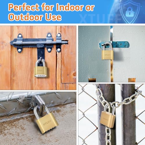 Image of Combination Lock-4 Digit Bottom Resettable Outdoor Brass Padlock Waterproof, Solid Wide Body, for School Gym Employee Sports Locker, Fence, Gate, Case, Hasp Storage, Suitcases, Keyless. (1)