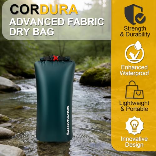 Cordura Waterproof Dry Bag 20L – Bolsa seca impermeable resistente con silbato de supervivencia, ideal para kayak, camping y playa (Verde oscuro) miniatura 2